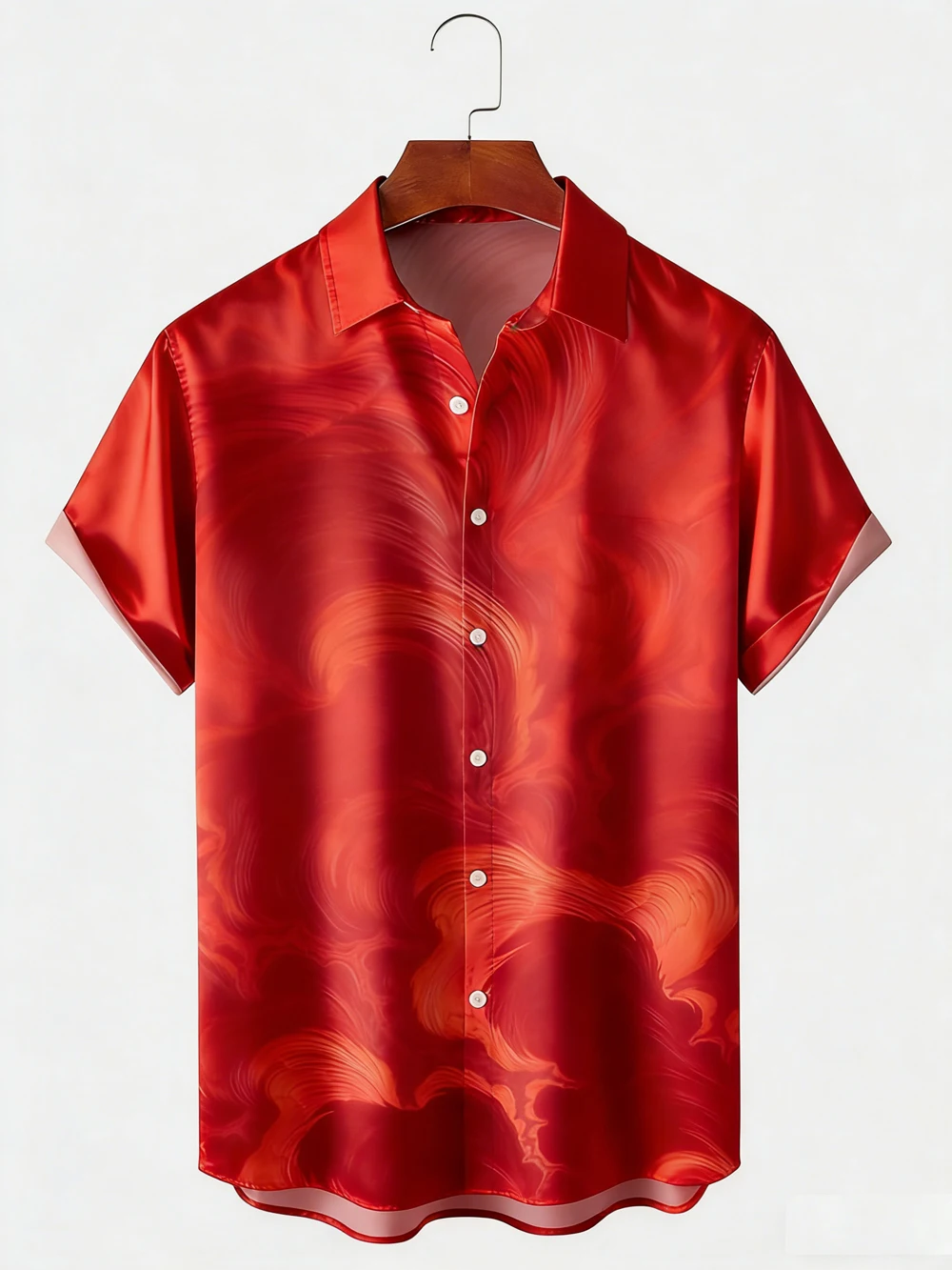 

Men's 3D printed shirt, linen short-sleeve stand-collar button shirt, men's Hawaiian vacation casual party clothes