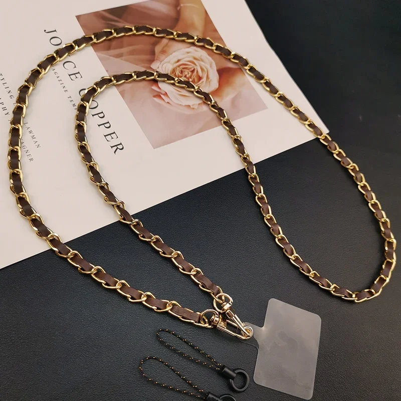 

Mobile Phone Lanyard Strap Crossbody Hanging Chain Leather Metal Chain Mobile Phone Case Patch Rope Charm Rope for Phone