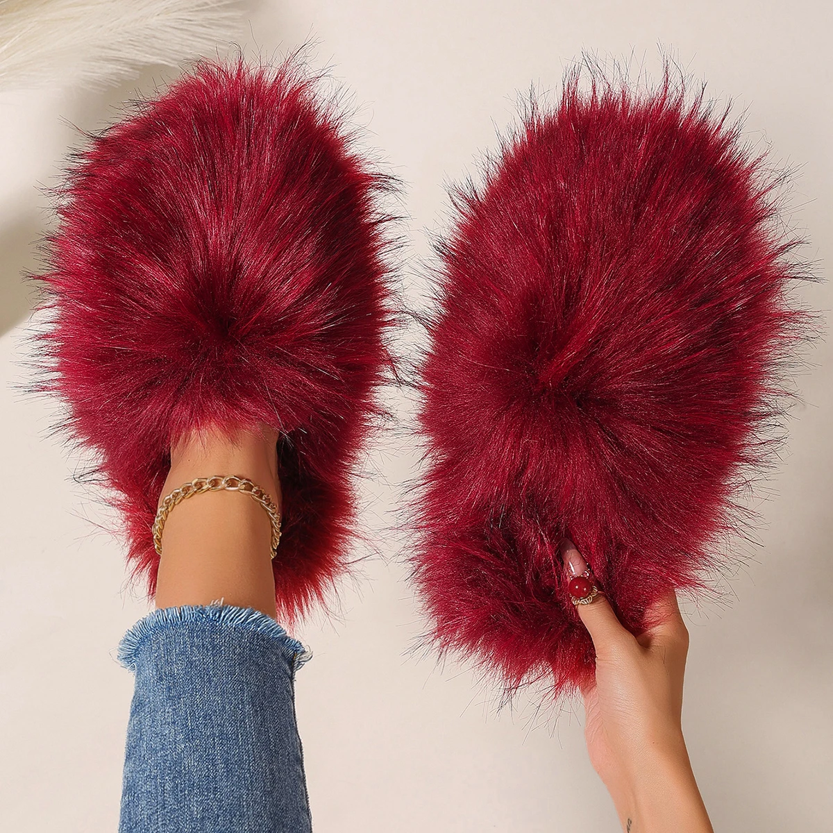 

Women Indoor Slippers Soft Sole Fashion Warm Fluffy Slippers 2025 Autumn Winter New Faux Fur Home Shoes Luxury Slides Women