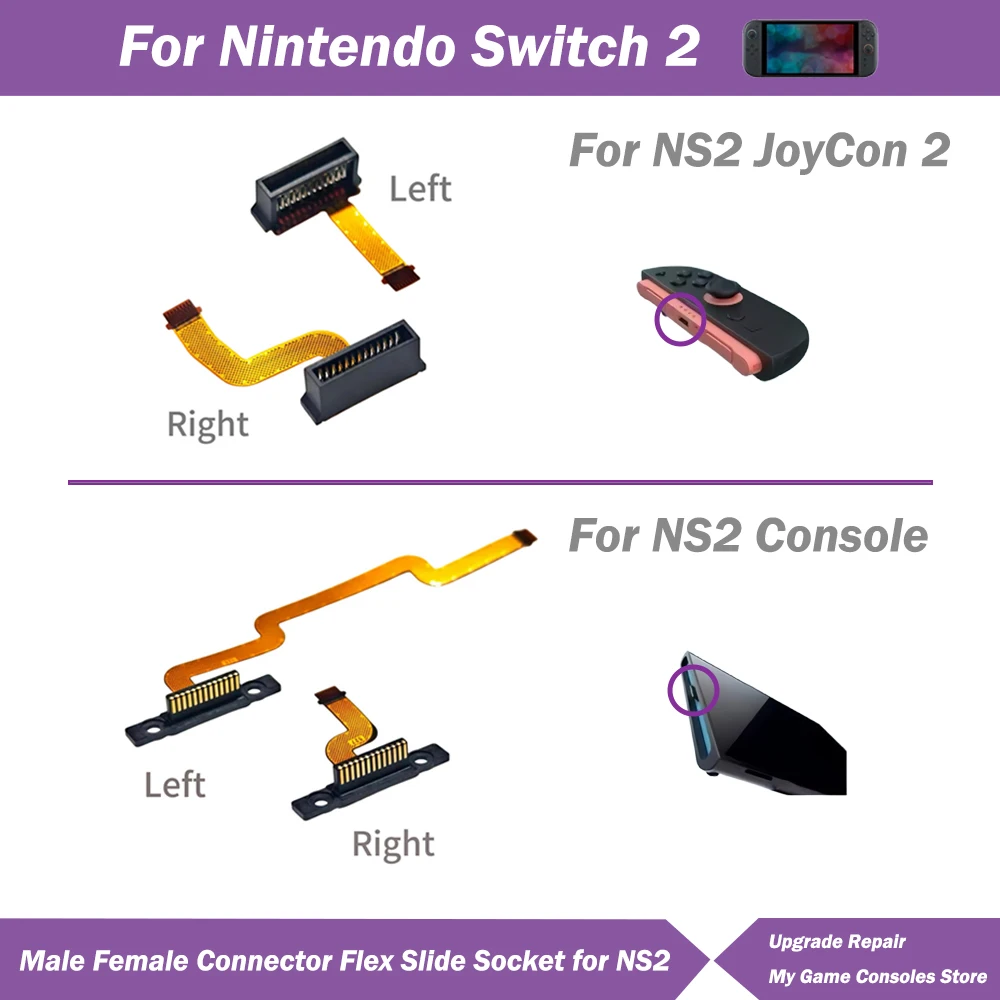 

1/2 Sets OEM Left Right Male Female Connector Flex Slide Socket for Ninten Switch 2 NS2 Joy Con 2 Handle Magnetic Connector Port