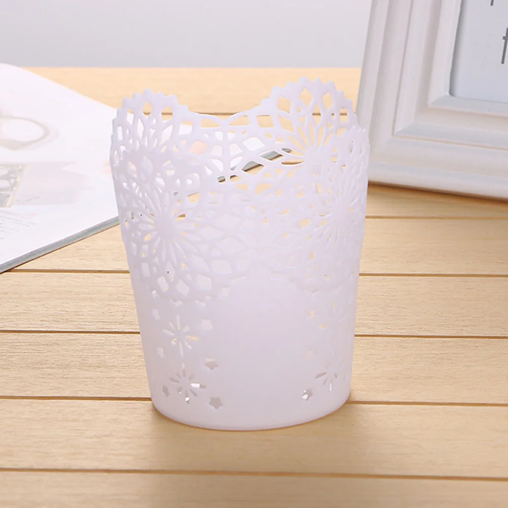 

5Pcs Pen Storage Basket Hollow Carved Plastic Pen Holder Desktop Organizer Creative Stationery Container Desktop Organizer