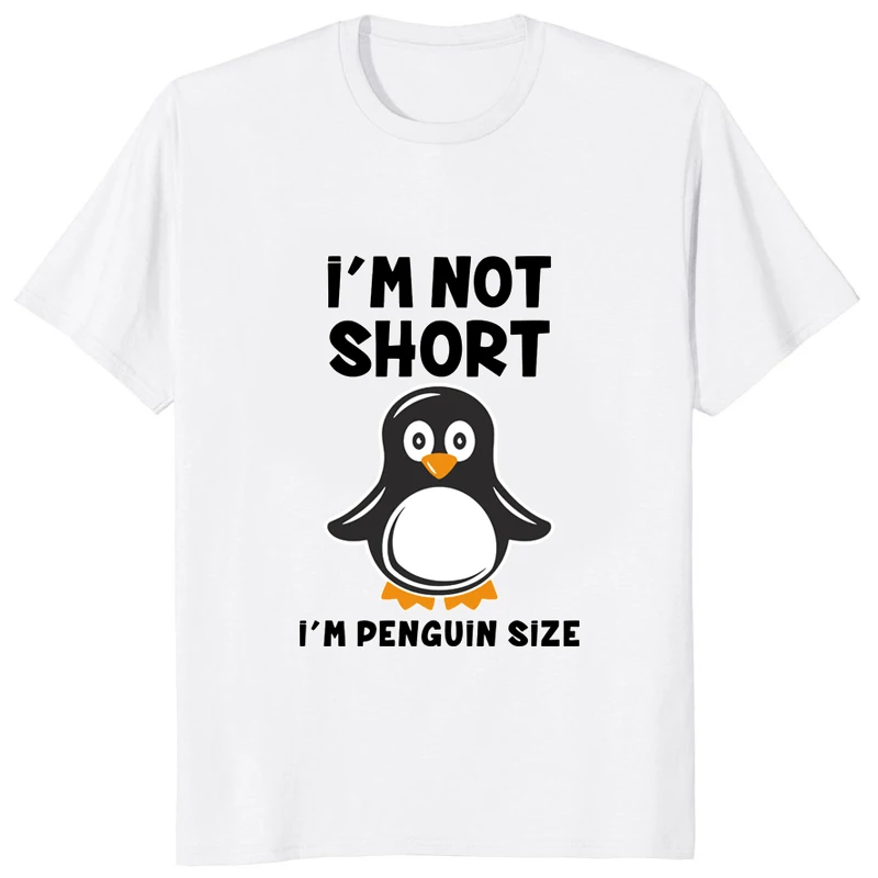 Im Not Short Im Penguin Size Fun Print Tee Daily Versatile Streetwear Hip Hop Harajuku Korean Style Soft Women Summer Trendy Tee