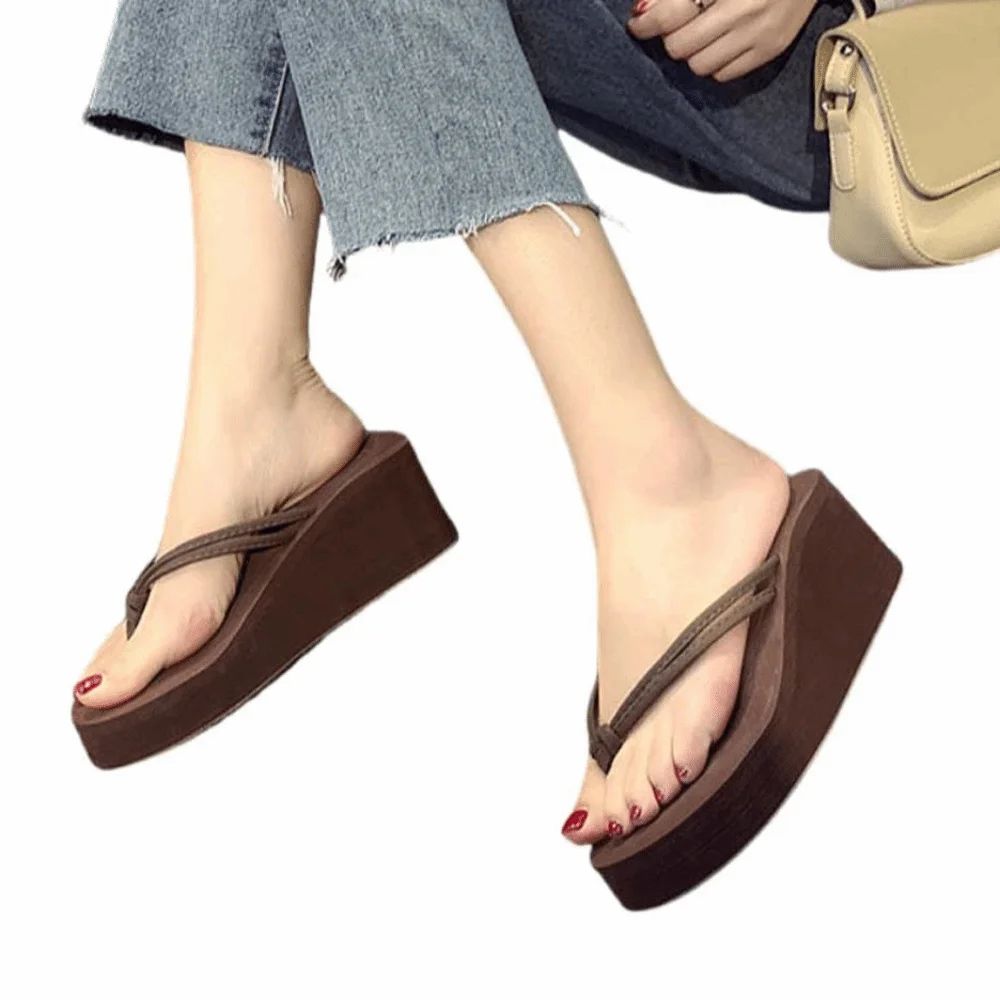 

EVA Thick Soled Flip Flops Slides Sandals Soft Bottom Outer Wear Slippers 7CM Streetwear Beachwear Flip Flops Beach Vacation