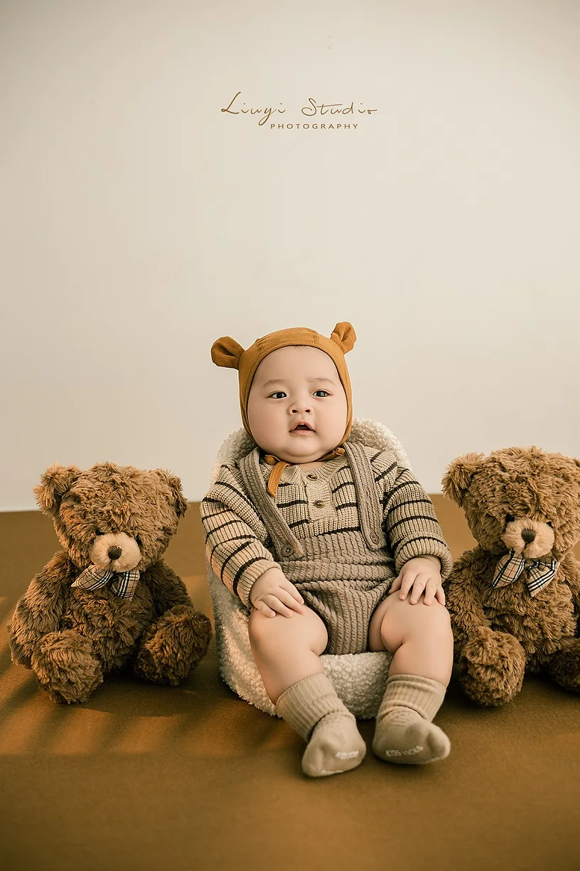 

Childrens Photography Clothing Caramel Maillard Bear Theme Male Babys Hundred Day Year Old Photo Photography Clothing 신생아사진