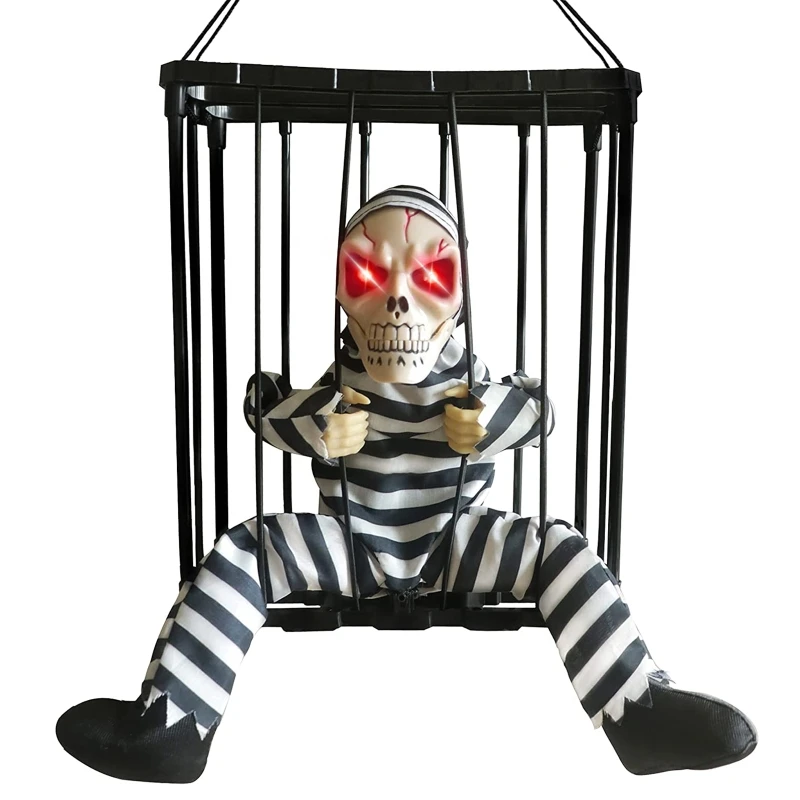 

N80C Spooky Jail Hanging Decorations Halloween Eve Outdoor Decor Window Display Electric Horror for Doll Haunted Room P