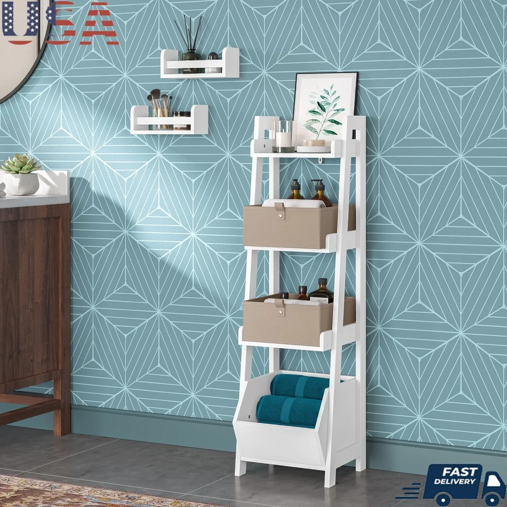 

4-Tier Ladder Shelf with Storage Organizer Display Shelves Practical Home Storage Unit Office Bathroom Living Room Kids Room