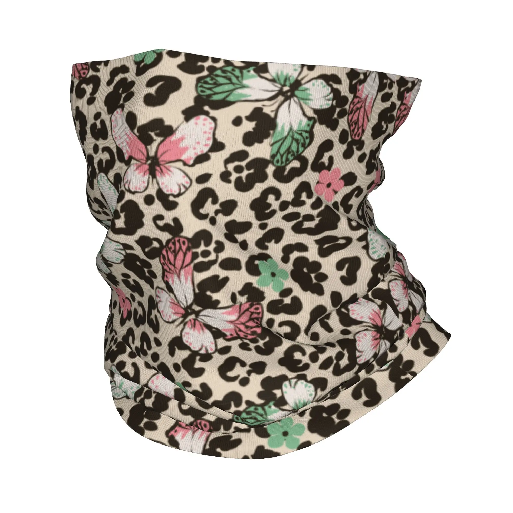 Butterfly Wild Leopard Pattern Bandana Neck Gaiter for Hiking Cycling Women Men Wrap Scarf  Balaclava Warmer Face Scarf Cover