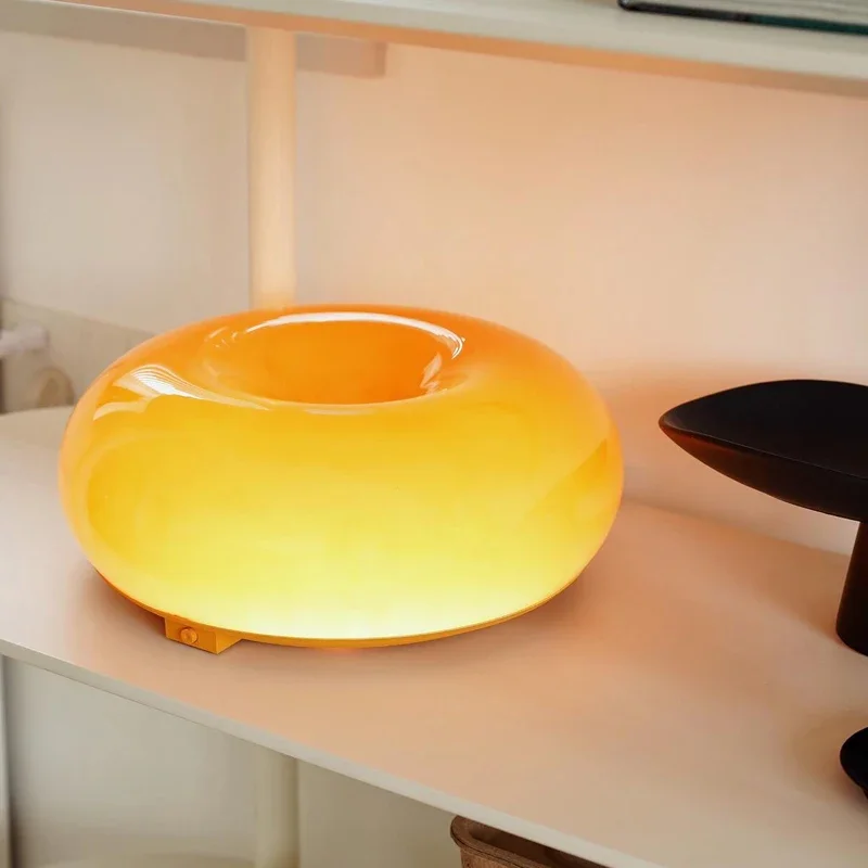 Modern-Nordic Style Orange Donut Lamp with Touch Control Glass Body LED Table Light for Indoor Use for Bedside or Room