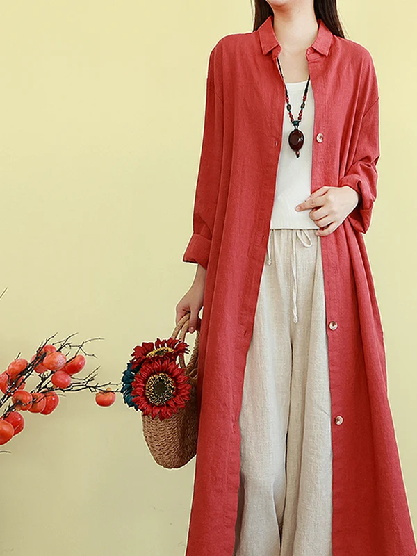 

Loose Thiened Hemp Cotton Open Cardigan Windbreaker mat Women's Autumn New Arrival Garment Direct S from China