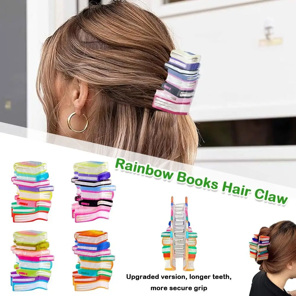 Pinces à cheveux en forme de livre pour filles, nouveaux livres de couleurs acidulées, en acrylique, dents étendues, pince à cheveux en forme de crabe, cadeau pour filles