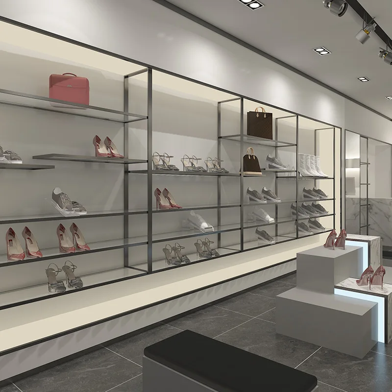 custom.Customized Modern Tiered Shoe Clothing Bag Display Cabinets with Baked Paint Mall Live Streaming Stores