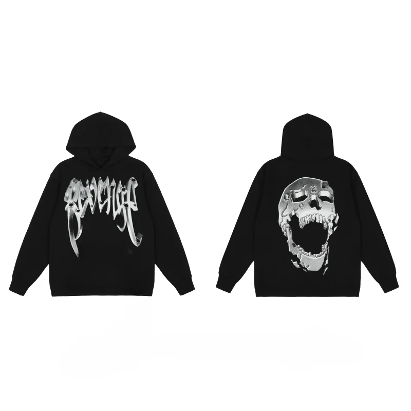 2024 New American Revenge Children's Hoodie Spring and Autumn Pure Cotton Hoodie Keel Skull Printed Pullover Street Style