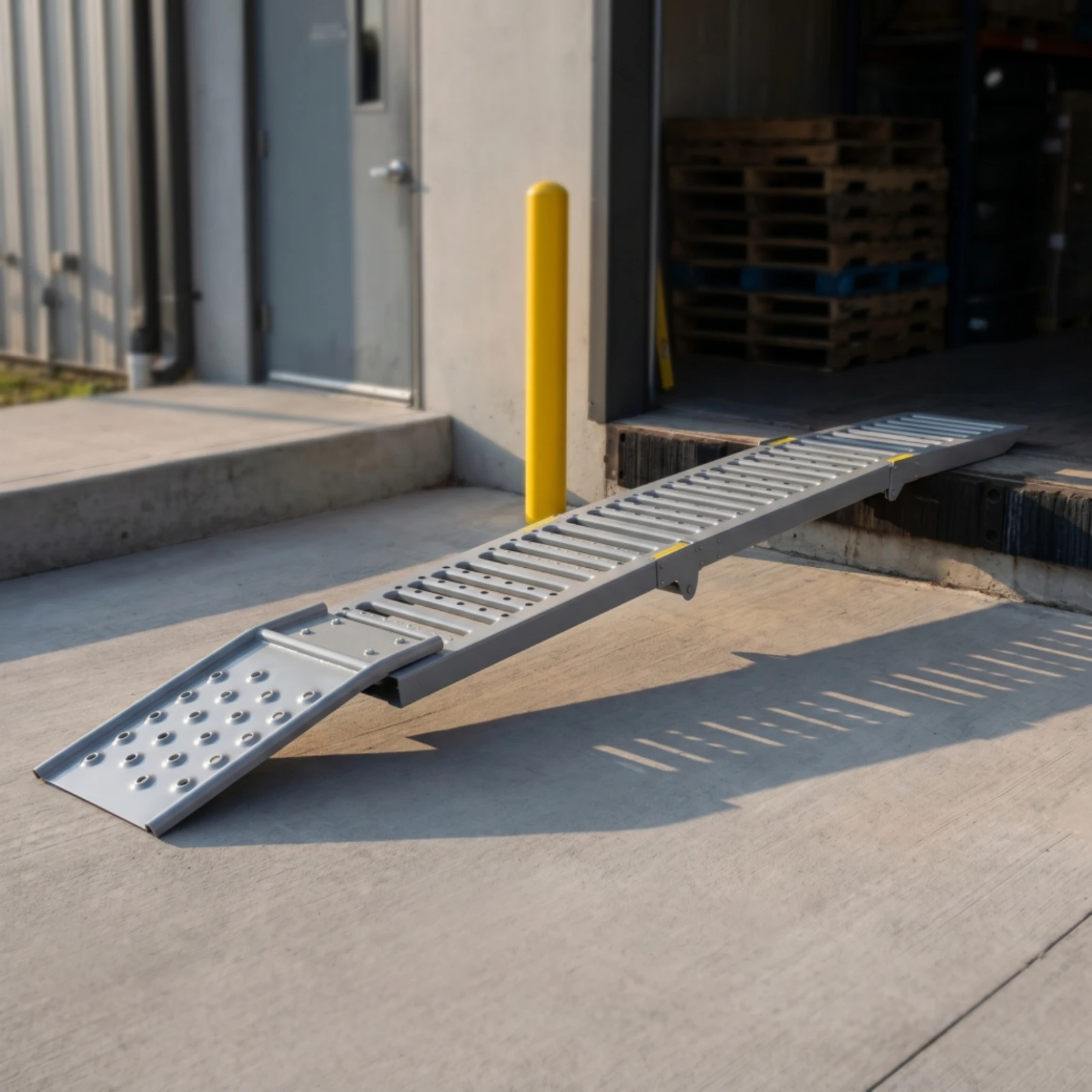 2 Pieces Three-Fold Ramp Slip-Resistant Steel Loading Ramp Collapsible Portable for Motorcycle Riders, Pickup Trucks