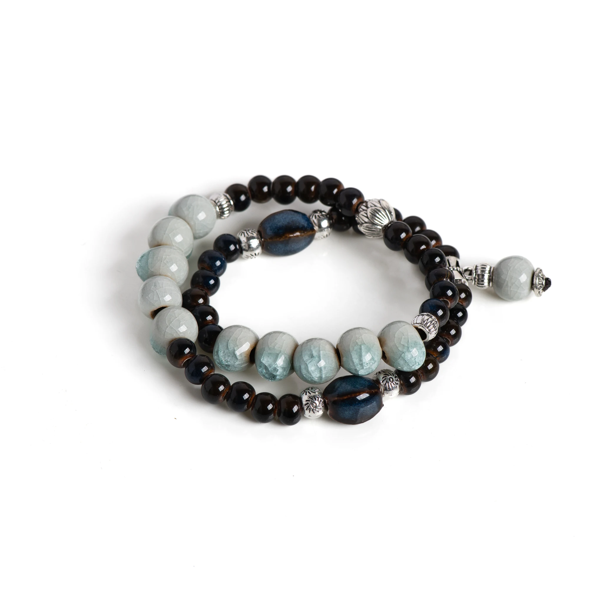 Handmade Double-Layer Ceramic Bracelet Ice Crack Beaded Stretchable Jewelry Unisex Vintage Style
