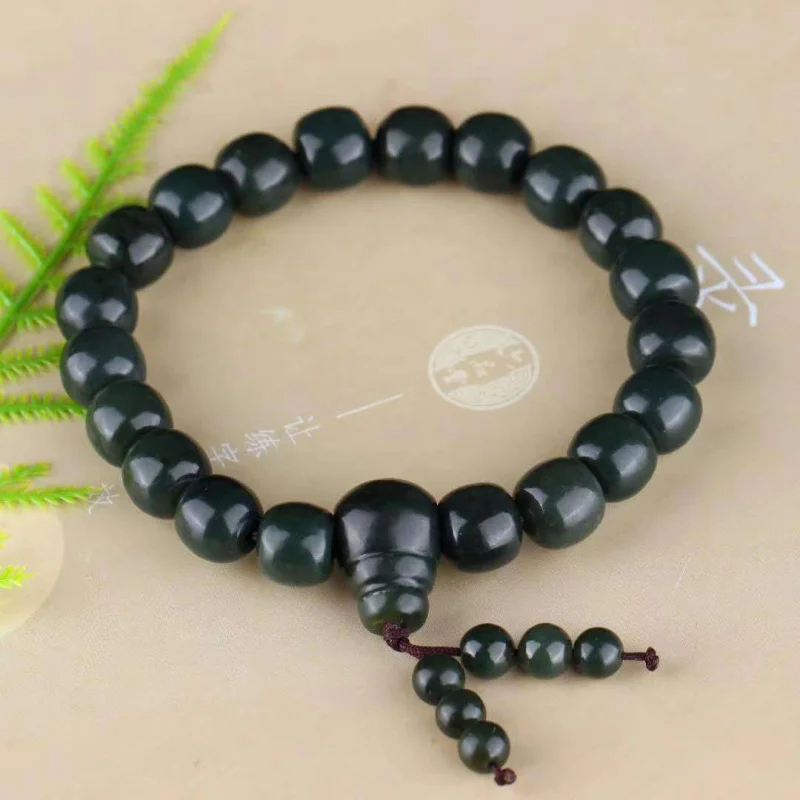 Hetian Gray Jade Old-Styled Bead Three-Way Bracelet