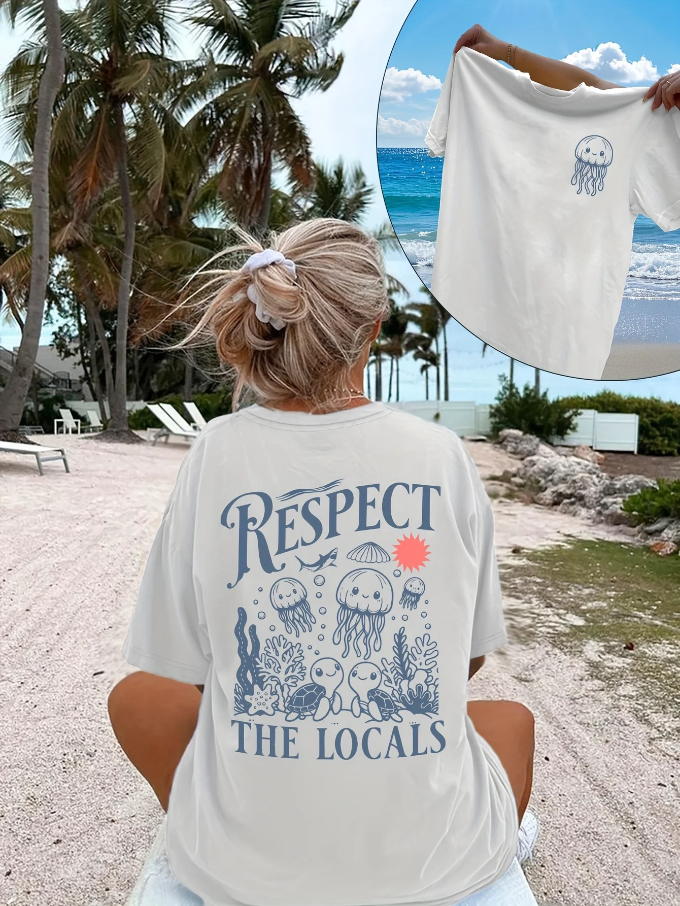 Beach Vacation Marine T-shirt Marine Conservation T-shirt Respect for Locals Fashion Beach T-shirt Marine Animals Easy To Take