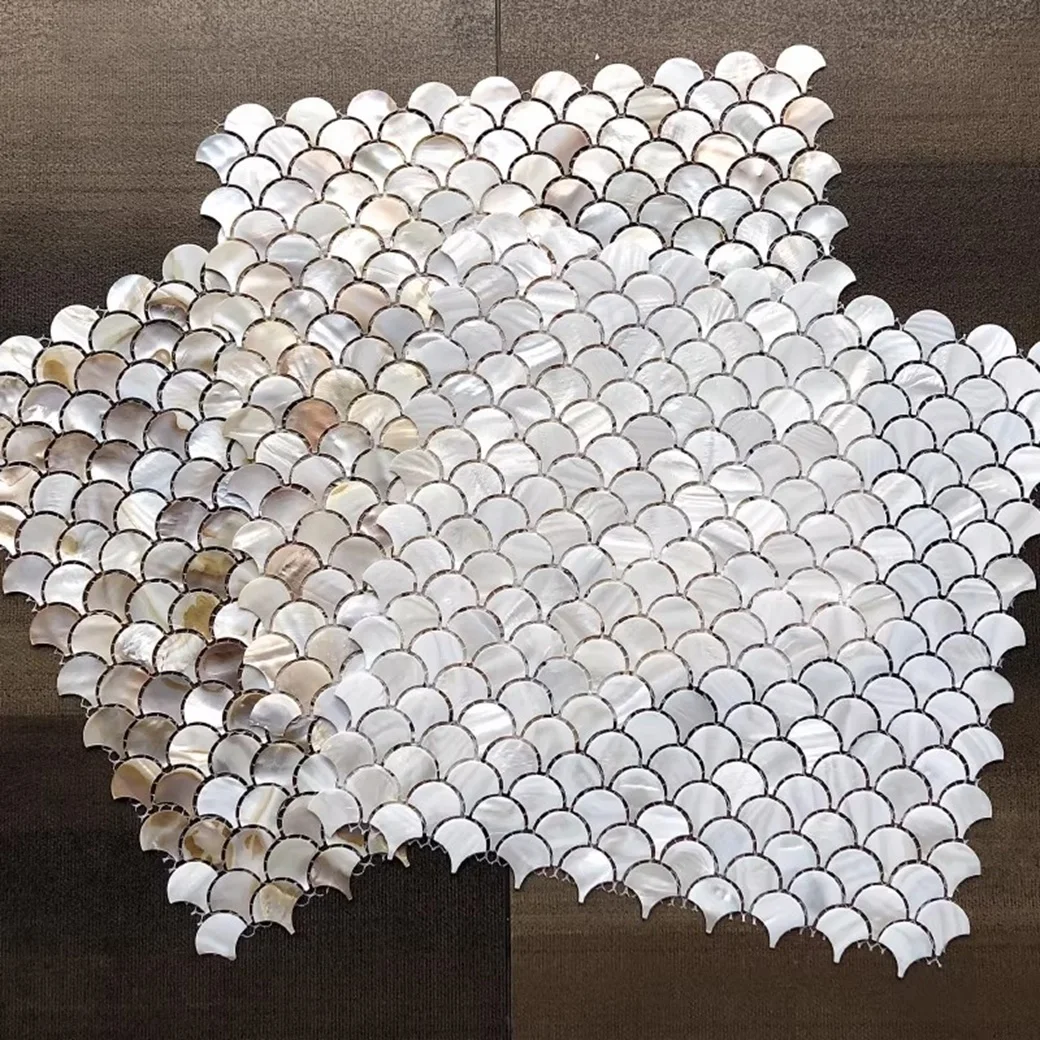 Natural Shell Mosaic Fish Scale Fan Shaped Wall Decoration Background Art Eco-friendly Home Decor