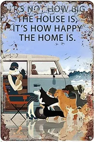 Vintage Tin Sign Metal Plaque Beach How Happy The Home is Dogs Lover Iron Painting Retro Wall Decor Poster for Hotel Cafes Gift