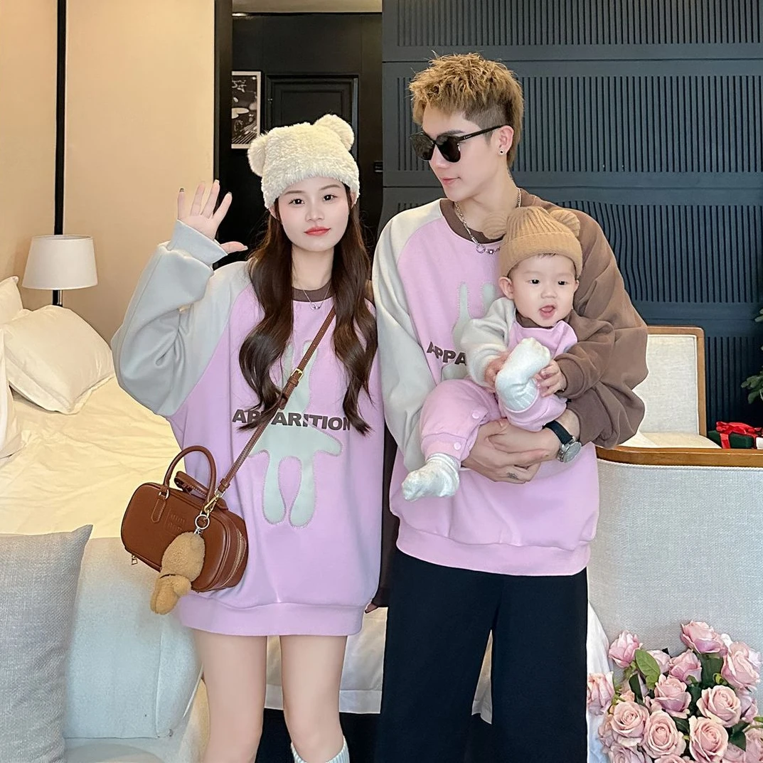 Winter Warm Sweatshirts for The Whole Family Thick Long Sleeve Tops Mom Dad Son Daughter Matching Clothes Korean Baby Bodysuit