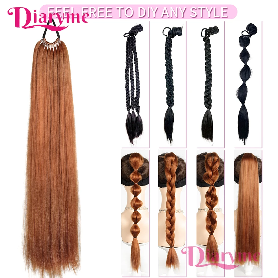 وصلات شعر صناعية مستقيمة على شكل ذيل حصان، شعر طبيعي، ذيل كاذب للنساء، شريط مطاطي على شكل ذيل حصان، قطع شعر للفتيات للحفلات اليومية #3