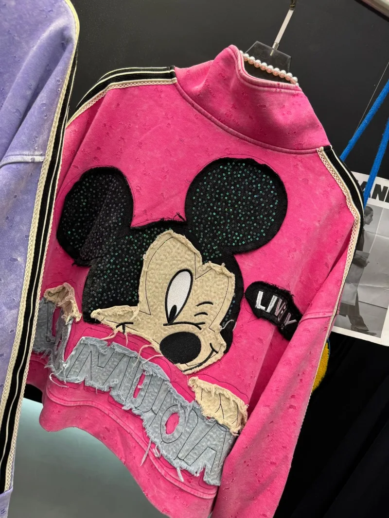 Unique Design Age-Reducing Jacket Autumn New Heavy Industry Sequin Patch Embroidery Cartoon Fashion Top Ins Style Zipper Coat