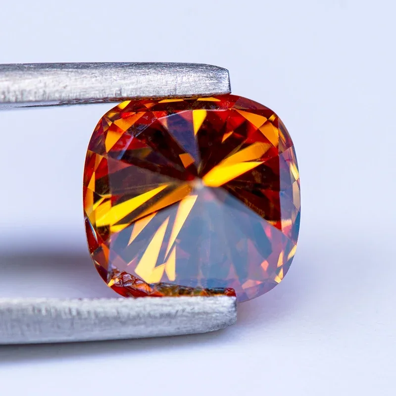 Moissanit-Stein, orangefarbener Edelstein im Kissen-Schliff, im Labor gezüchteter Diamant für DIY-Schmuckherstellung mit Zertifikat – Detail 5