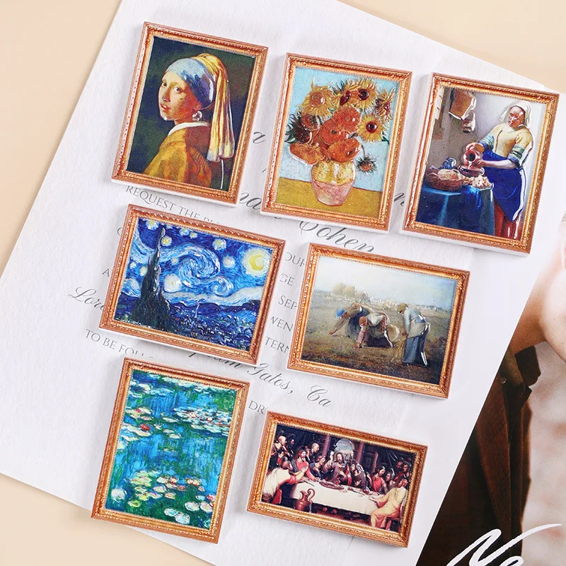 European Classic Art Work Fridge Magnets 3D Resin Relief Oil Painting Famous Masterpiece Set 7 Pcs Style Refrigerator Magnet