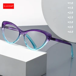 KLASSNUM Fashion Cat Eye Reading Glasses Women Magnifing Transparent Glasses Plus Eyewear Optical +1.0+1.5+2.0+2.5+3.0+3.5+4.0