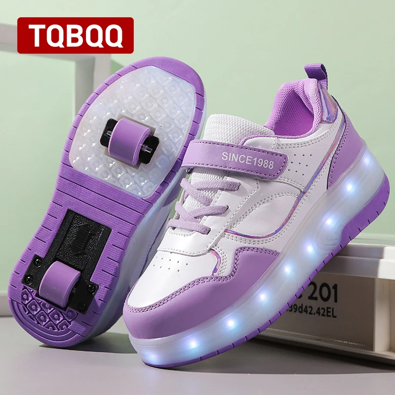 Girls' Walking Roller Skates with Lights Shoes Shrinkable Roller Children's Sports Sneakers