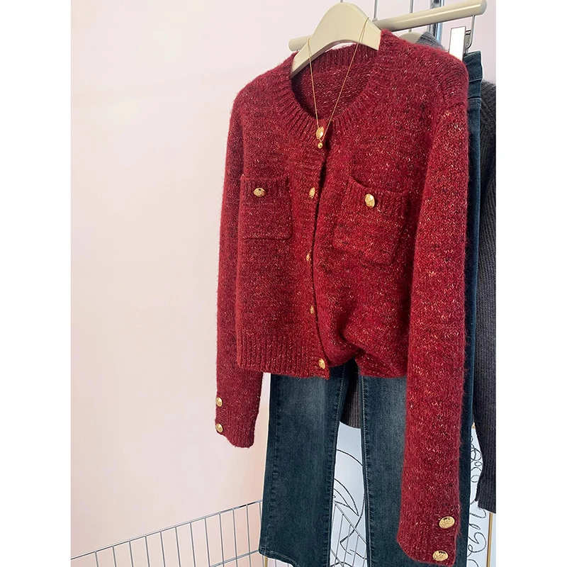 Sweet Cardigan Sweater Runway Women Autumn Vintage Single-Breasted Knitwear Short Tops Long Sleeve O-Neck Loose Knitting Coats