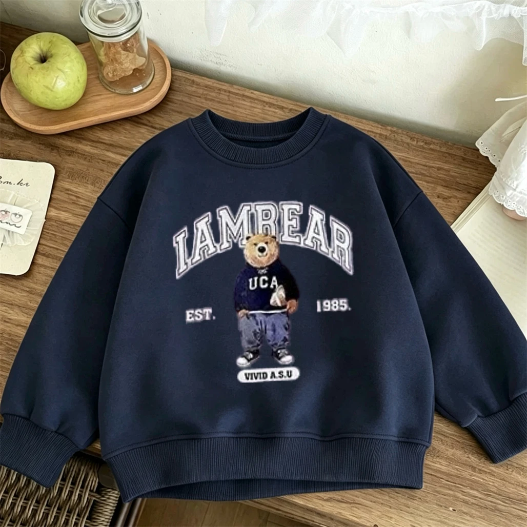 Printing Sweatshirts Children Round Neck Pullovers Little Bear Printed Tops Loose Casual Hoodies 2026 Kids Spring Autumn Wear