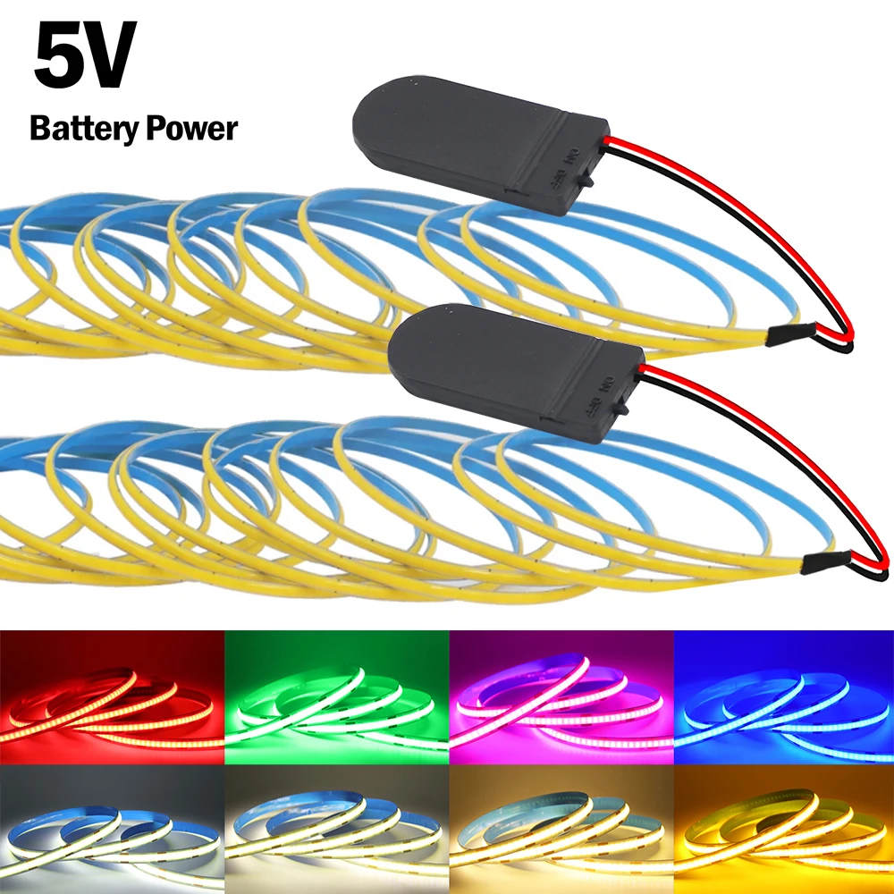 

3 мм, 5 мм, 8 мм, печатная плата, COB, светодиодная лента 5 В, мощность аккумулятора, 320 светодиодов/м, красный, зеленый, синий, розовый, гибкая клейкая лента для домашнего декора, 0,5 м, 1 м, 2 м, 3 м