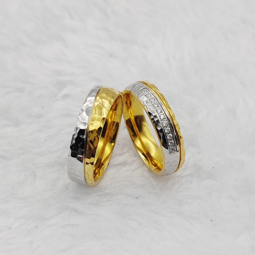 

Classic Golden Marriage Wedding Engagement Bridal Sets Rings Hammered Original Designer Jewellery Cheap One