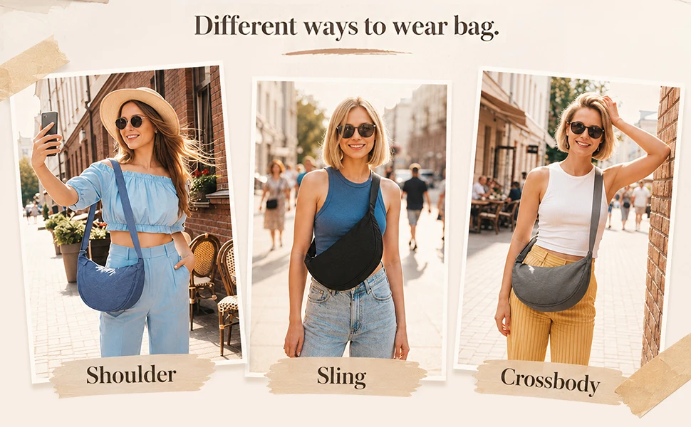 Nylon Halbmond-Umhängetasche für Damen und Herren, Leichte Arbeits- und Reisetasche, Lässige Halbmond-Schultertasche – Detail 11