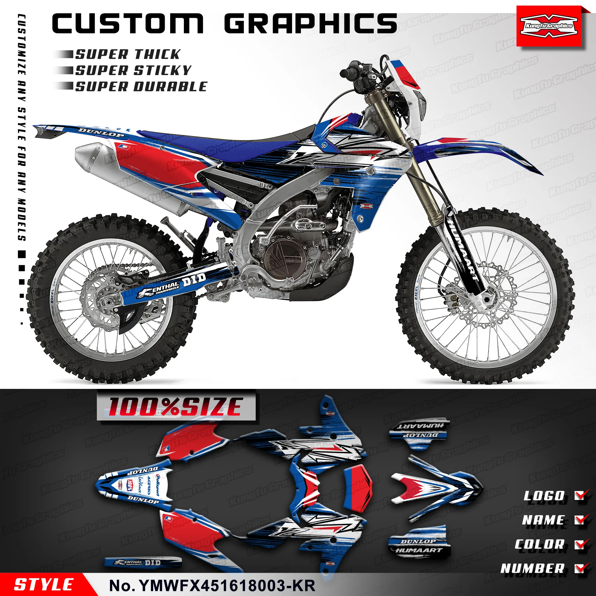 

KUNGFU GRAPHICS MX Stickers Custom Decal Kit for Yamaha WR450F YZ450FX 2016 2017 2018, YMWFX451618003-KR