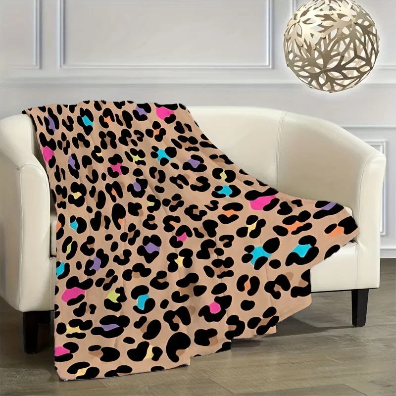 Colorful Leopard Print Plush Throw Blanket Soft Faux Fur Fleece Bed Sofa Decor Gift