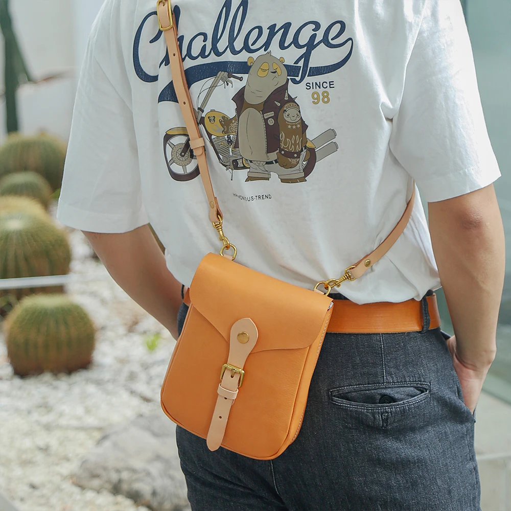 Lovers' vegetable tanned leather bag genuine phone bag  retro crossbody bag top layer cowhide shoulder bag for women