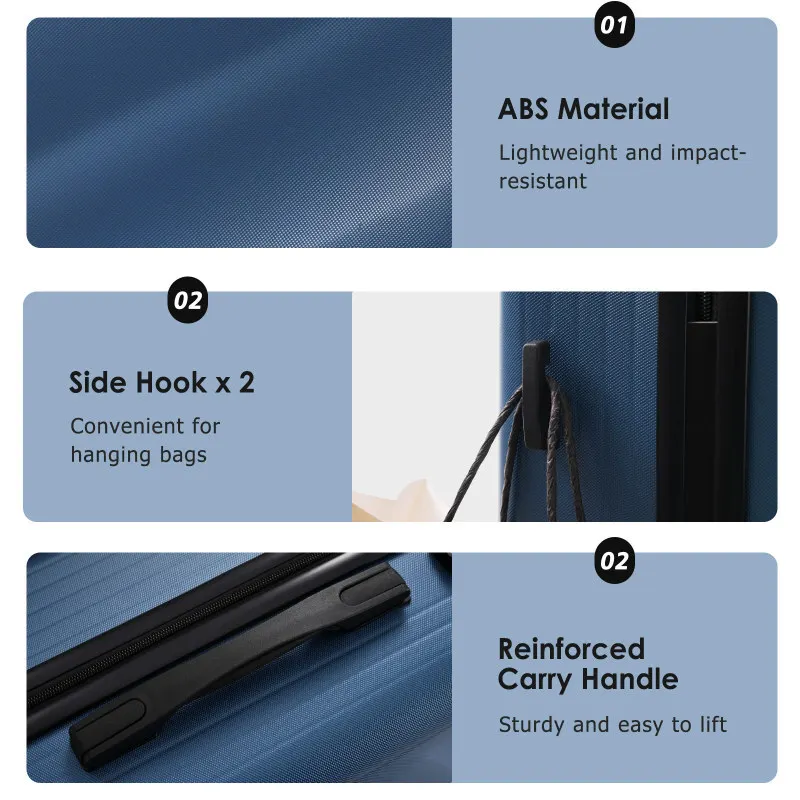 Set 3 Piece Lightweight Durable ABS Suitcases With Spinner Wheels And Lock Carry On  Checked Travel