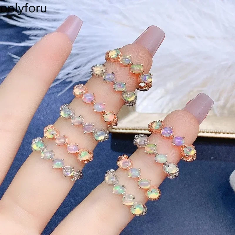 New Natural Opal Ring 925 Silver Ladies Ring Colorful Opal Luxury Elegant Beauty and 3X4MM Simple Design