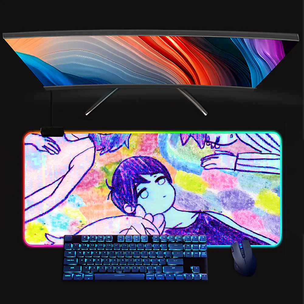 Game O_omori RGB Pc Gamer Keyboard Mouse Pad Mousepad LED Glowing Mouse Mats Rubber Gaming Computer Mausepad