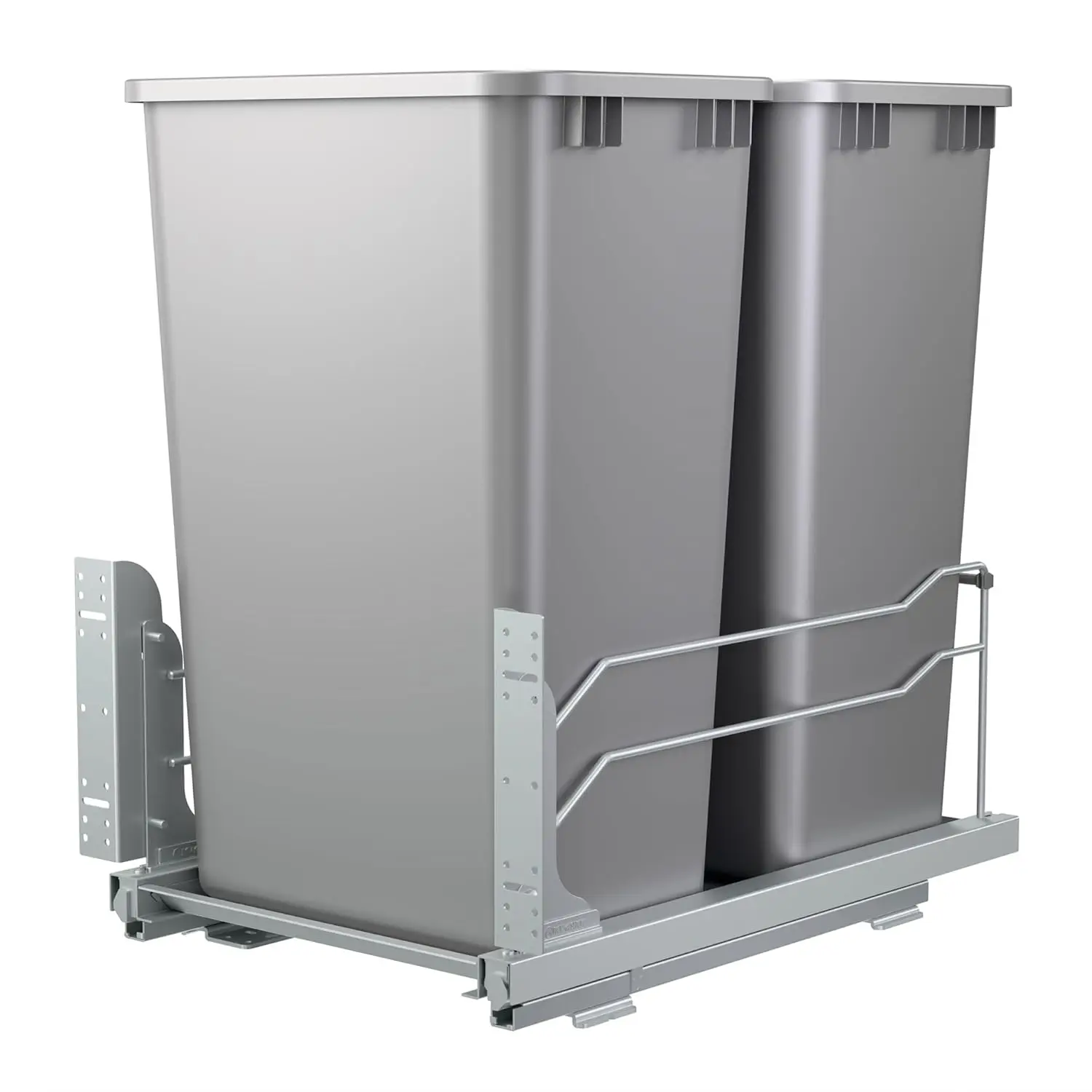 

Double Pullout Trash for Full Height Kitchen Cabinets 50 Quart 12.5 Gallon with Soft-Close Slides, Metallic Silver, 53WC-2150SCD