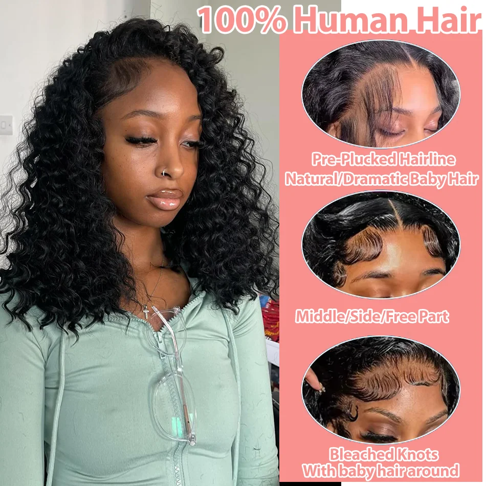 HD 250% Brazilian Curly Short Bob 13x6 Lace Front Human Hair Wigs Brazilian Deep Wave 13x4 Transparent Lace Frontal Remy Wig 5x5 Glueless Wig For Women