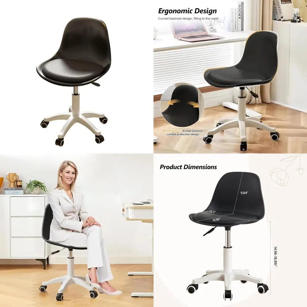 

Компактный стул для туалетного столика без подлокотников с подушкой, регулируемый по высоте, идеально подходит для домашнего офиса, подростков и девочек, черный