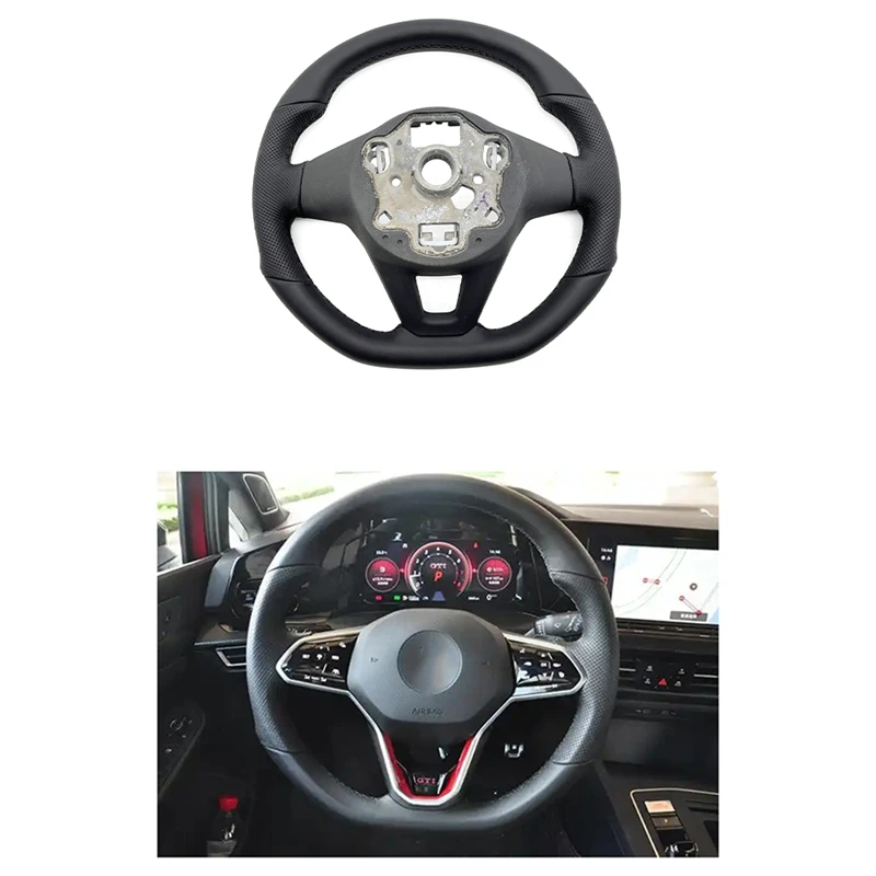 

For Golf 8 GTI R Line MK8 Scirocco GTS R 2018-2023 Semi-Perforated Black Line No Heated Steering Wheel Bottom