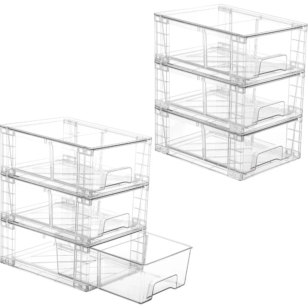 

6 Pack Stackable Storage Drawers,Clear Acrylic Drawer Organizers with Handles, Easily Assemble Containers for Bathroom