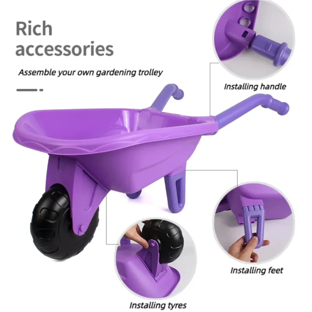 WizKidz Kids Gardening Tool Set with Wheelbarrow Watering Can Gloves Rake Shovel Trowel Double Hoe Apron Boys Girls Outdoor Toys