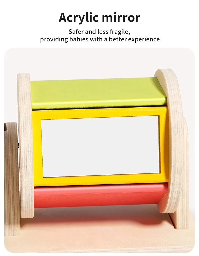 Wooden Montessori Color Rolling Drum Toy Mirror Spinning Puzzle Toy Baby Sensory Early Education Toys Birthday Gift