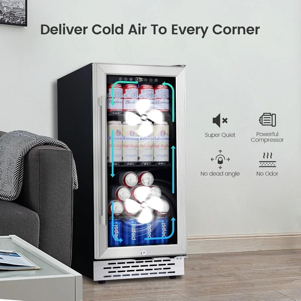 Beverage , 15 Inch Built In Center With Glass Door Refrigerator, 180 Cans Beverage Cooler, Refrigerator Display Case