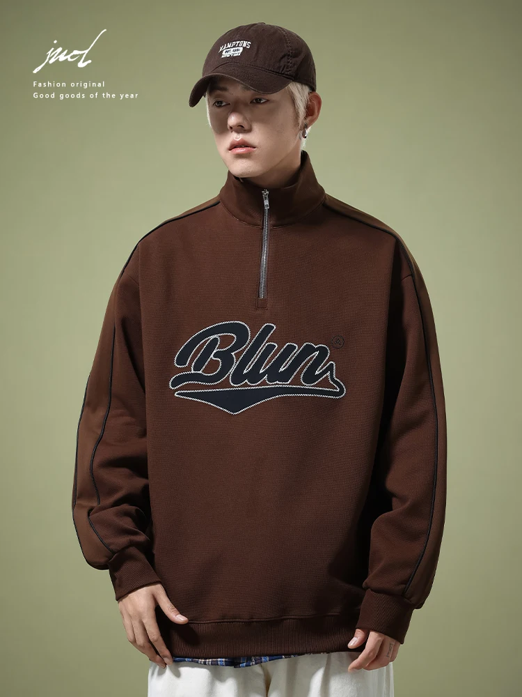 

Толстовка на молнии в американском стиле ретро с высоким воротником, мужская осенне-зимняя свободная повседневная спортивная винтажная куртка, молодежная модная хлопковая куртка