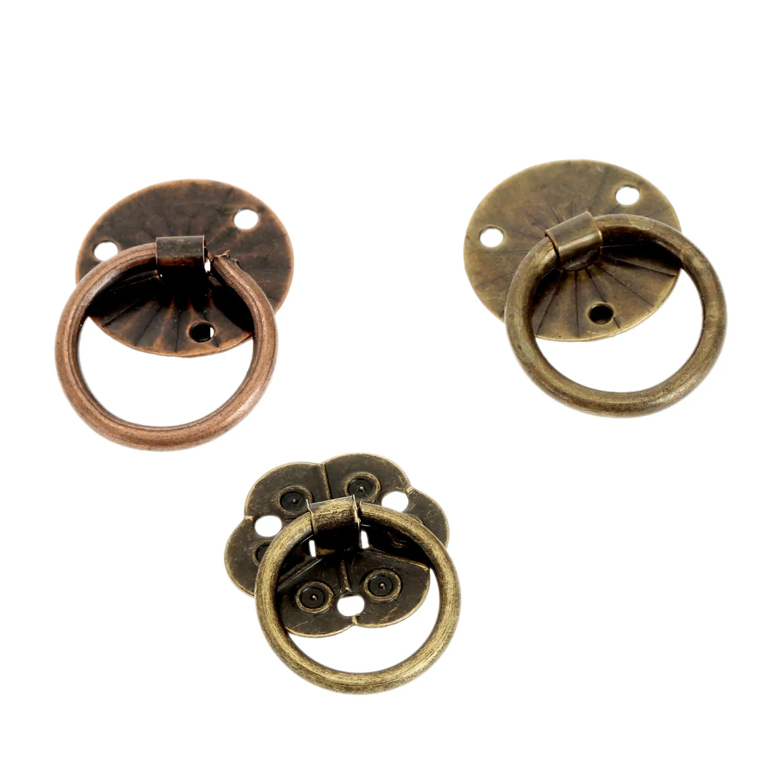 12Pcs/lot Mini Ring Handles Antique Bronze/Brass Knobs Vintage Decorative Jewelry Box Pulls Drawer Cabinet Flower Plum 20mm
